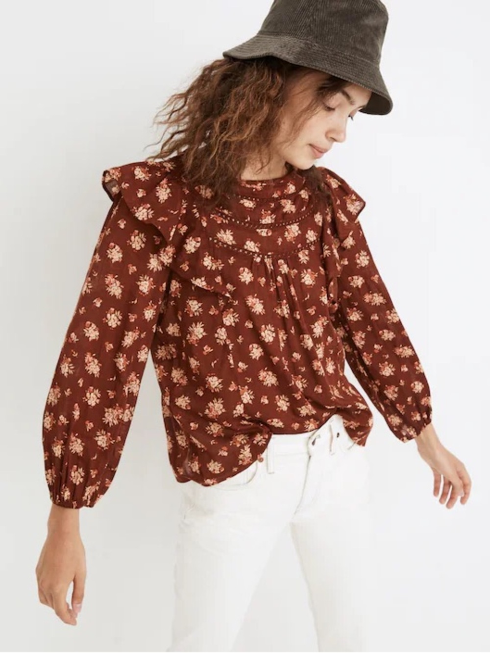 MADEWELL Ladder-Trim Ruffle Blouse in Homestead Bouquet